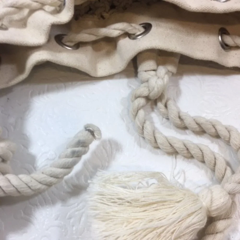 Macramé Knotting Shoulder Handbag Tote Cotton Drawstring11x5.5x11